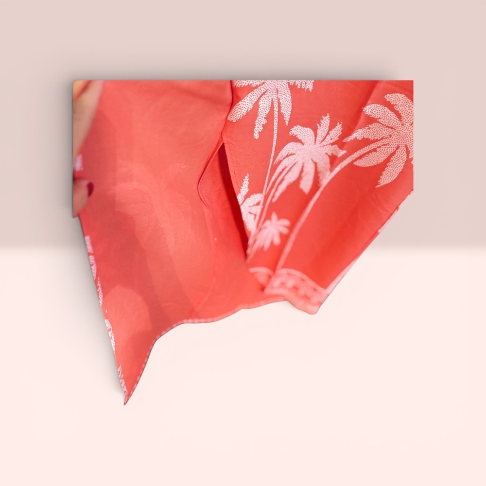 Bellissima Kim Gravel Coral Pink Palm Tree Linen Blend Tie Front Top Pants SET - Picture 14 of 14